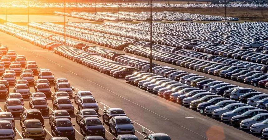 Congested port with numerous vehicles creating traffic and operational bottlenecks