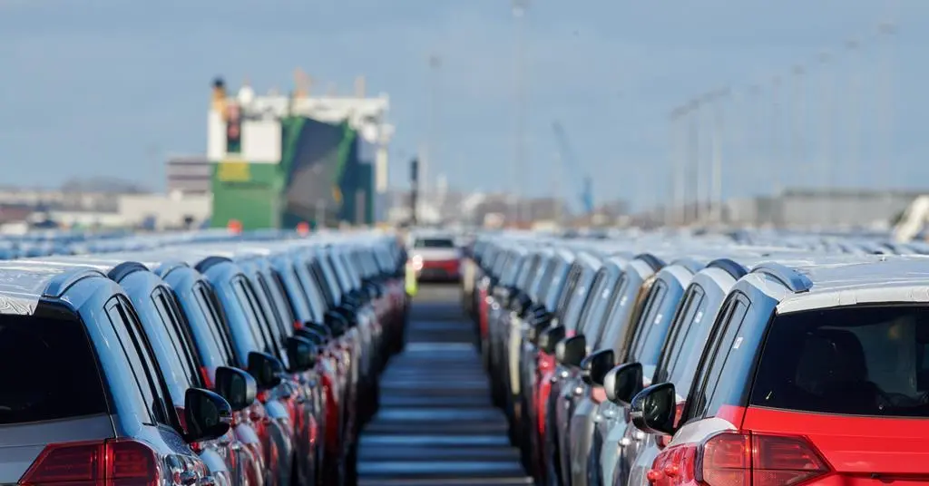 Cars lined up for ro-ro transportation
